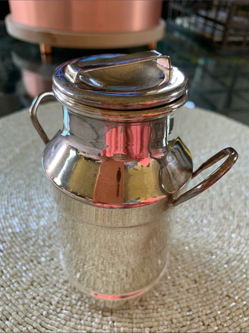 Polished Silver tone Mini Milk Can for Home Dining 5”H could be silverplate